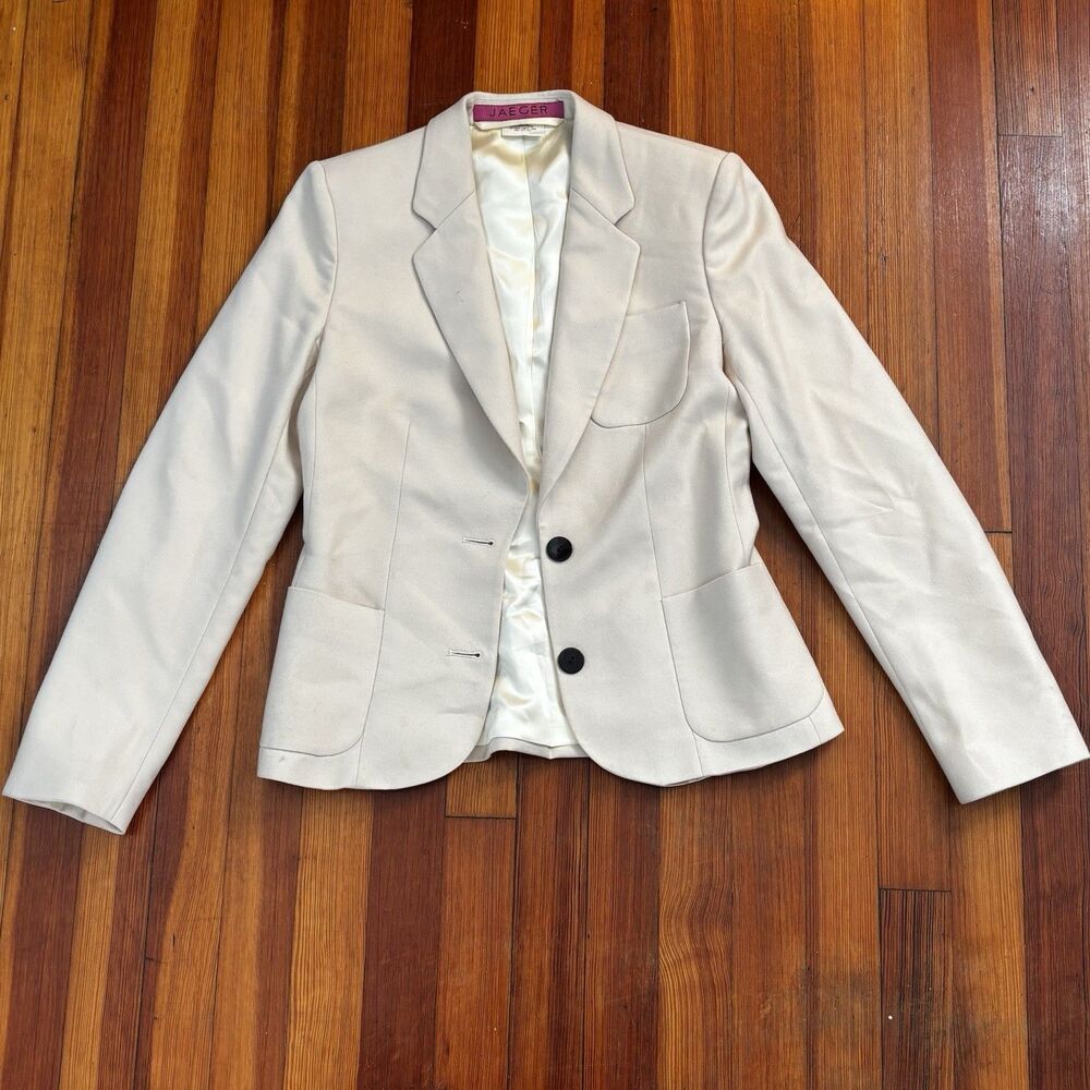 Vintage JAEGER Cream 100% wool Blazer Jacket made in Great Britain Size US 6/UK8
